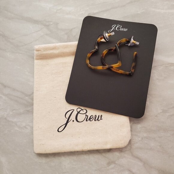 💕 J.Crew Valentines Day Hoop Dangle Drop Tortoise Heart Drop Dagnle Earrings 💕 - Picture 1 of 4